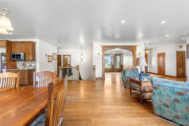 Dining room, Interior, Kitchen, Living room, Pendant Lights, Recessed Lighting, Wood Texture Flooring