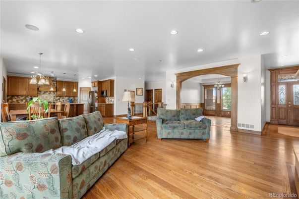 Dining room, Interior, Kitchen, Living room, Pendant Lights, Recessed Lighting, Wood Texture Flooring