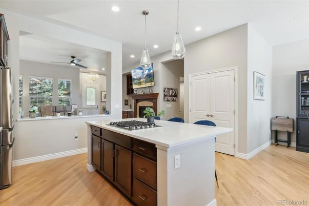 Interior, Kitchen, Pendant Lights, Recessed Lighting, Wood Texture Flooring