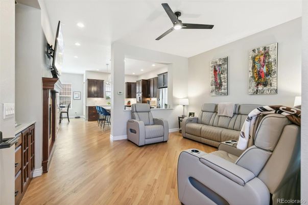 Dining room, Interior, Kitchen, Living room, Pendant Lights, Recessed Lighting, Wood Texture Flooring