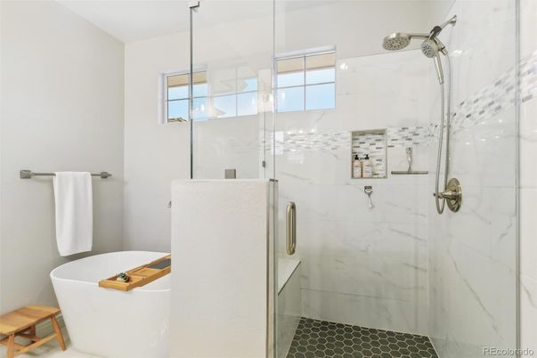 Bathroom, Free Standing Baths, Glass Shower, Interior, Marble Walls