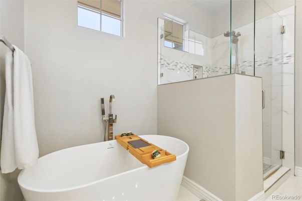 Bathroom, Free Standing Baths, Glass Shower, Interior, Marble Walls