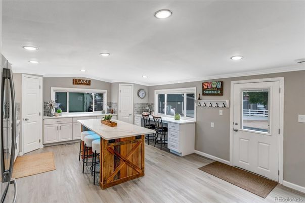 Interior, Kitchen, Recessed Lighting, Wood Texture Flooring