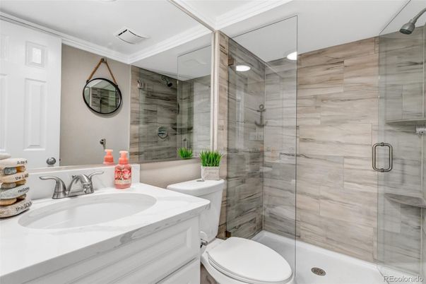 Bathroom, Glass Shower, Interior, Recessed Lighting