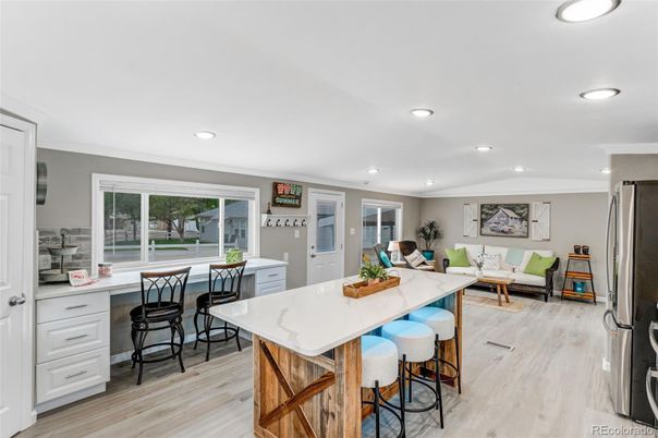 Interior, Kitchen, Recessed Lighting, Wood Texture Flooring