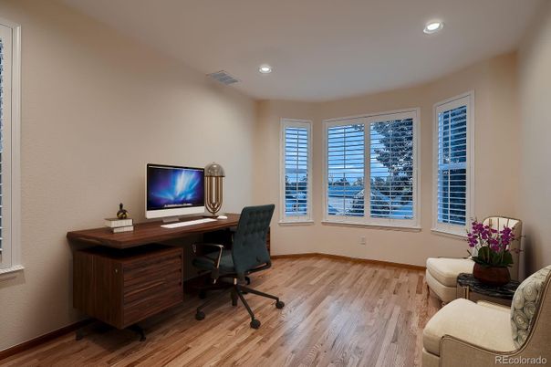 Home Office, Interior, Recessed Lighting, Wood Texture Flooring