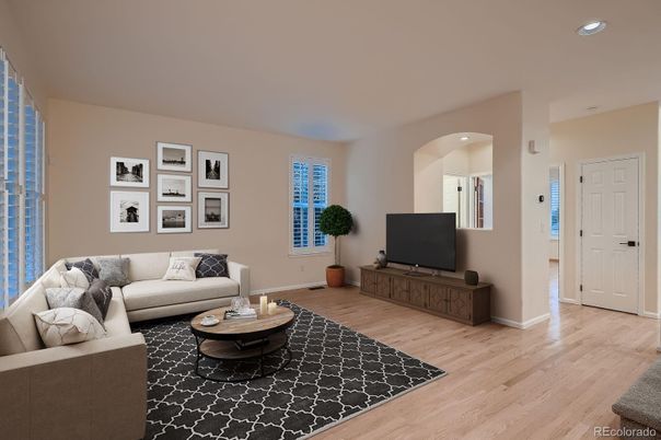 Interior, Living room, Recessed Lighting, Wood Texture Flooring