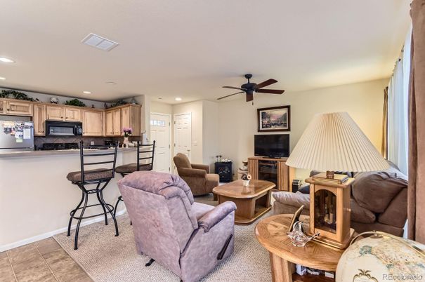 Fireplace, Interior, Kitchen, Living room, Recessed Lighting
