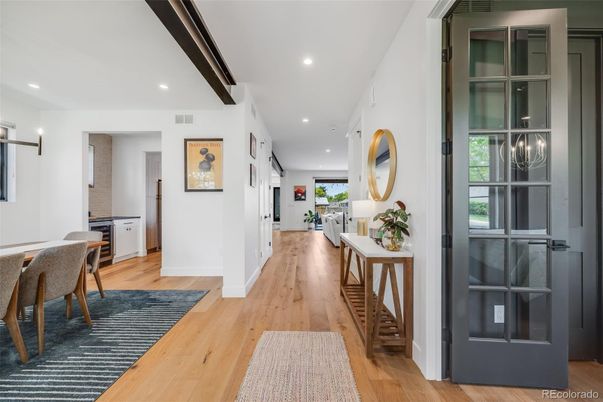 Dining room, Interior, Recessed Lighting, Wood Texture Flooring