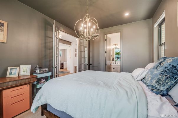 Bedroom, Interior, Pendant Lights, Recessed Lighting, Wood Texture Flooring