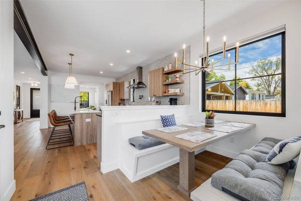 Interior, Kitchen, Pendant Lights, Recessed Lighting, Wood Texture Flooring
