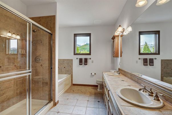 Bathroom, Dual Sink Vanities, Glass Shower, Interior, Tile Countertops