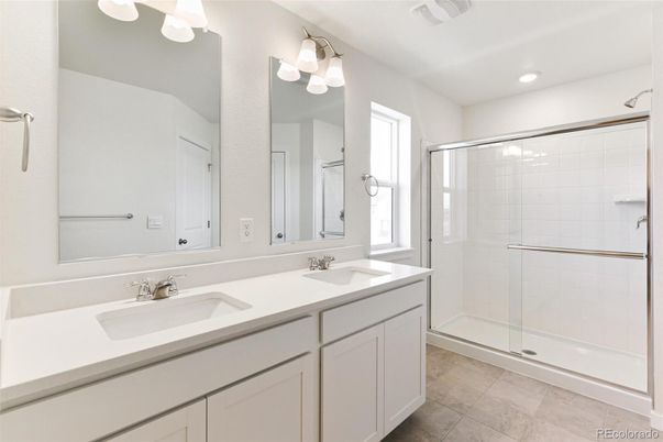 Bathroom, Dual Sink Vanities, Glass Shower, Interior, Recessed Lighting