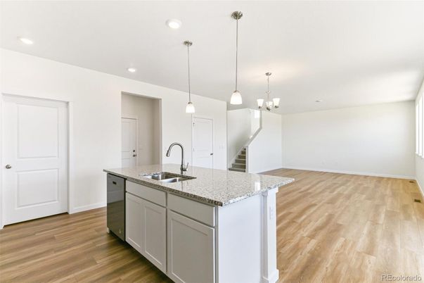 Interior, Kitchen, Pendant Lights, Recessed Lighting, Wood Texture Flooring