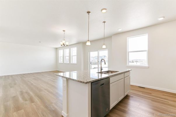 Chandelier, Interior, Kitchen, Pendant Lights, Recessed Lighting, Wood Texture Flooring