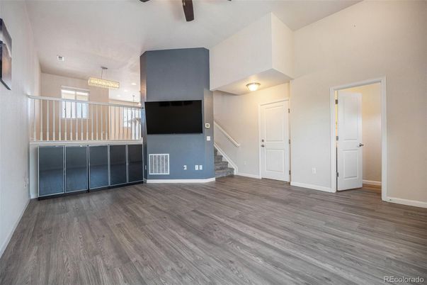 Chandelier, Empty room, Interior, Recessed Lighting, Wood Texture Flooring