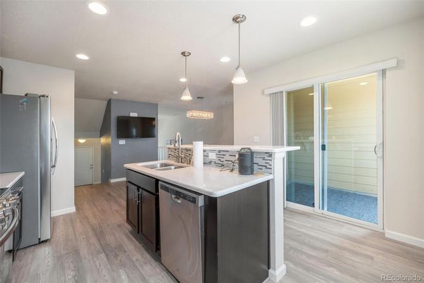 Interior, Kitchen, Pendant Lights, Recessed Lighting, Wood Texture Flooring
