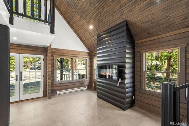 Fireplace, Interior, Recessed Lighting, Wooden Ceilings, Wooden Walls