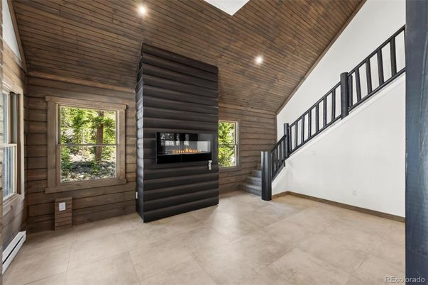 Fireplace, Interior, Recessed Lighting, Wooden Ceilings, Wooden Walls