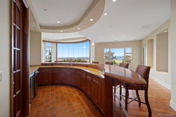 Dining room, Interior, Kitchen, Recessed Lighting, Water, Wood Texture Flooring