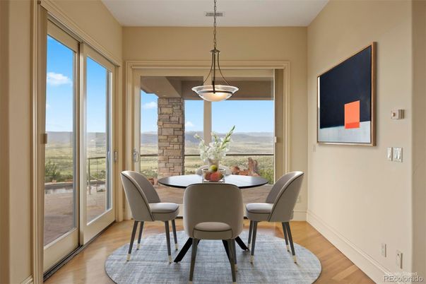 Dining room, Interior, Pendant Lights, Wood Texture Flooring
