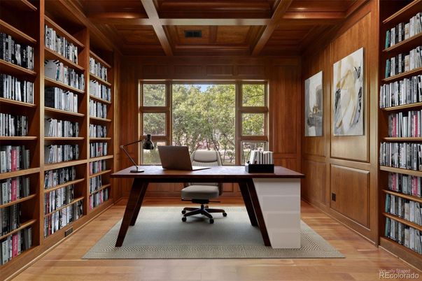 Home Office, Interior, Recessed Lighting, Wooden Beams, Wooden Ceilings, Wood Texture Flooring, Wooden Walls