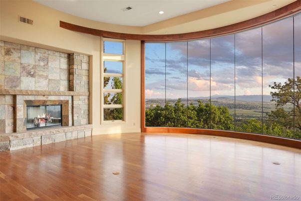 Empty room, Fireplace, Interior, Recessed Lighting, Wood Texture Flooring