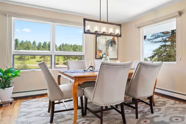 Dining room, Interior, Pendant Lights, Wood Texture Flooring