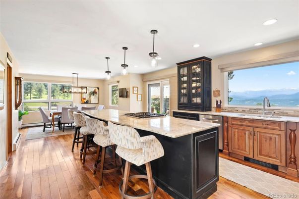 Dining room, Interior, Kitchen, Pendant Lights, Recessed Lighting, Wood Texture Flooring