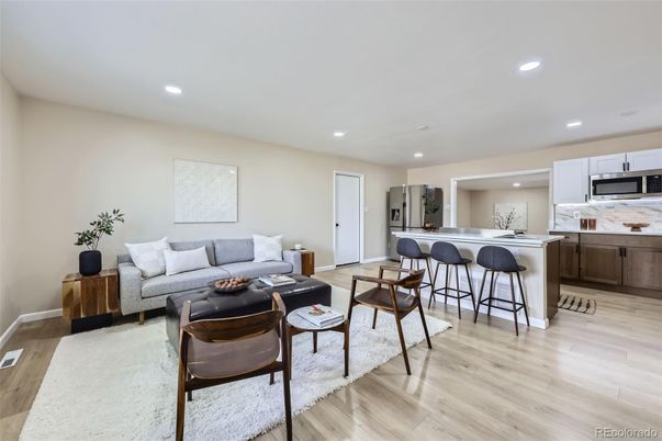 Interior, Kitchen, Living room, Recessed Lighting, Wood Texture Flooring