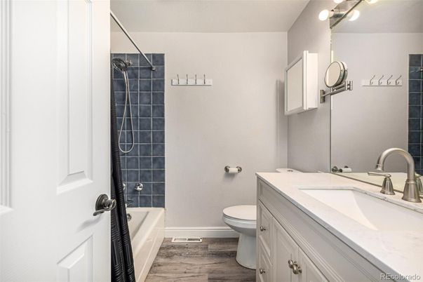 Bathroom, Dual Sink Vanities, Interior, Wood Texture Flooring