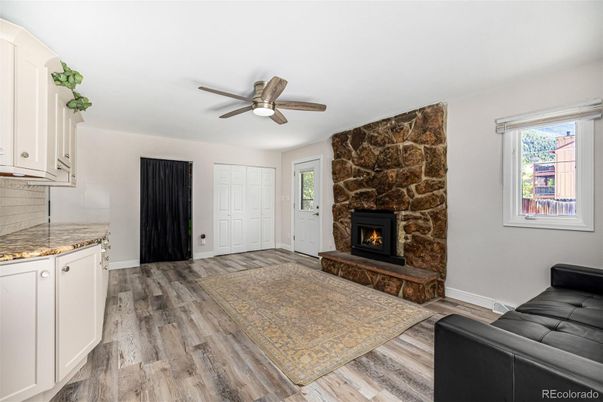 Fireplace, Interior, Stone Walls, Wood Texture Flooring
