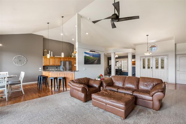 Dining room, Interior, Kitchen, Living room, Pendant Lights, Recessed Lighting, Wood Texture Flooring