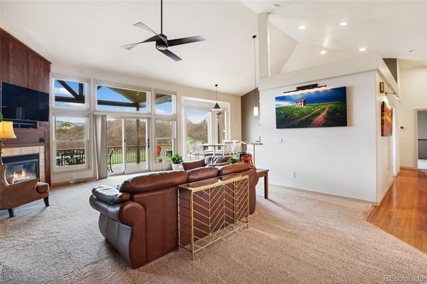Fireplace, Interior, Living room, Pendant Lights, Recessed Lighting, Wood Texture Flooring