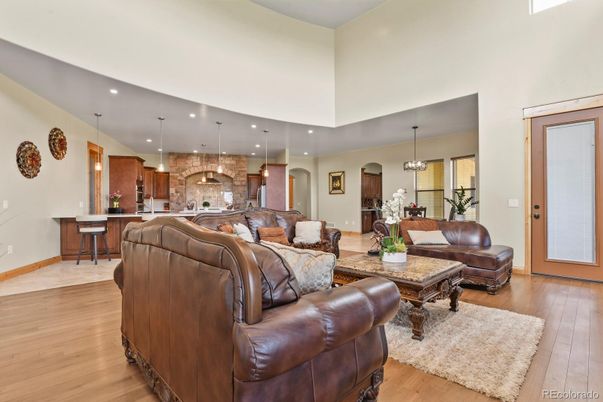 Interior, Kitchen, Living room, Pendant Lights, Recessed Lighting, Wood Texture Flooring