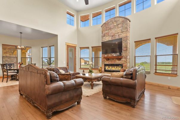 Chandelier, Dining room, Fireplace, Interior, Living room, Wood Texture Flooring