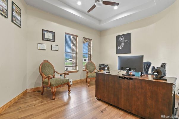 Home Office, Interior, Recessed Lighting, Wood Texture Flooring