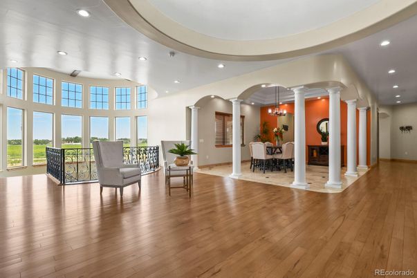 Chandelier, Dining room, Interior, Pendant Lights, Recessed Lighting, Wood Texture Flooring