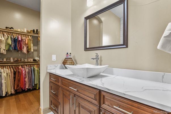 Bathroom, Dual Sink Vanities, Interior, Walk-in Closets, Wood Texture Flooring