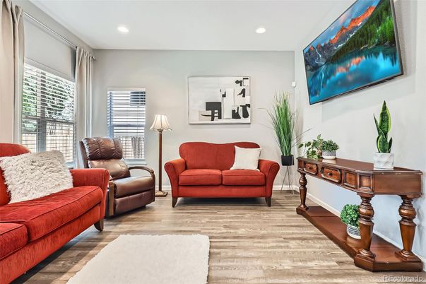 Interior, Living room, Recessed Lighting, Wood Texture Flooring
