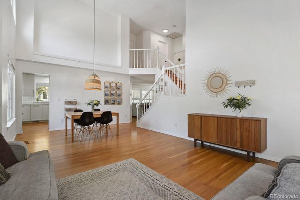Dining room, Interior, Pendant Lights, Recessed Lighting, Wood Texture Flooring