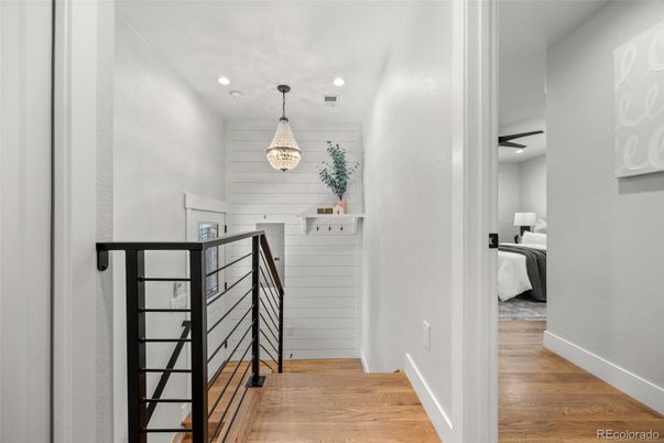 Bedroom, Chandelier, Interior, Recessed Lighting, Wood Texture Flooring