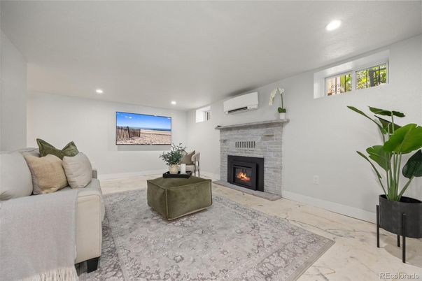 Fireplace, Interior, Living room, Marble, Recessed Lighting