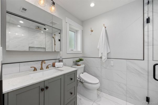 Bathroom, Glass Shower, Interior, Marble, Marble Walls, Recessed Lighting