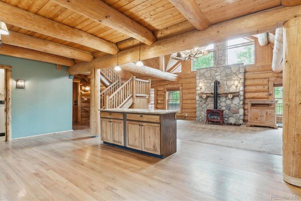 Empty room, Fireplace, Interior, Wooden Beams, Wooden Ceilings, Wood Texture Flooring, Wooden Walls