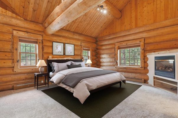 Bedroom, Fireplace, Interior, Wooden Beams, Wooden Ceilings, Wooden Walls
