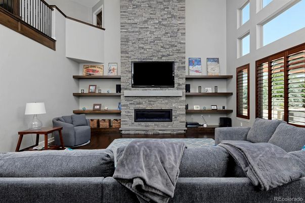 Fireplace, Interior, Living room, Stone Walls, Wood Texture Flooring