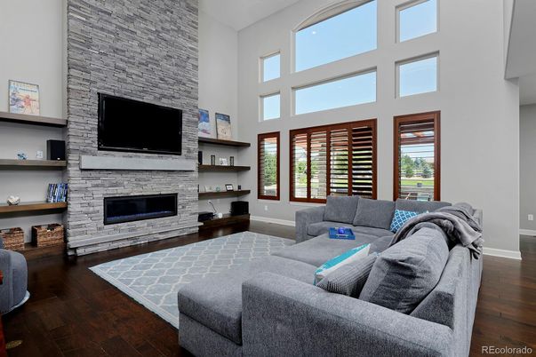Fireplace, Interior, Living room, Stone Walls, Wood Texture Flooring