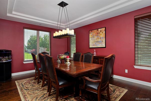 Chandelier, Dining room, Interior, Pendant Lights, Wood Texture Flooring