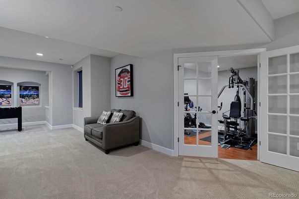 Fitness Equipment, Gym, Interior, Recessed Lighting, Wood Texture Flooring